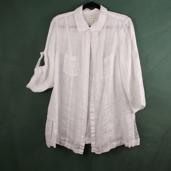 Coldwater Creek Tops - COLDWATER CREEK LINEN BUTTON TOP SZ 1X(a378)